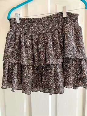 Forever 21 Black Floral Smocked Tiered Mini Skirt